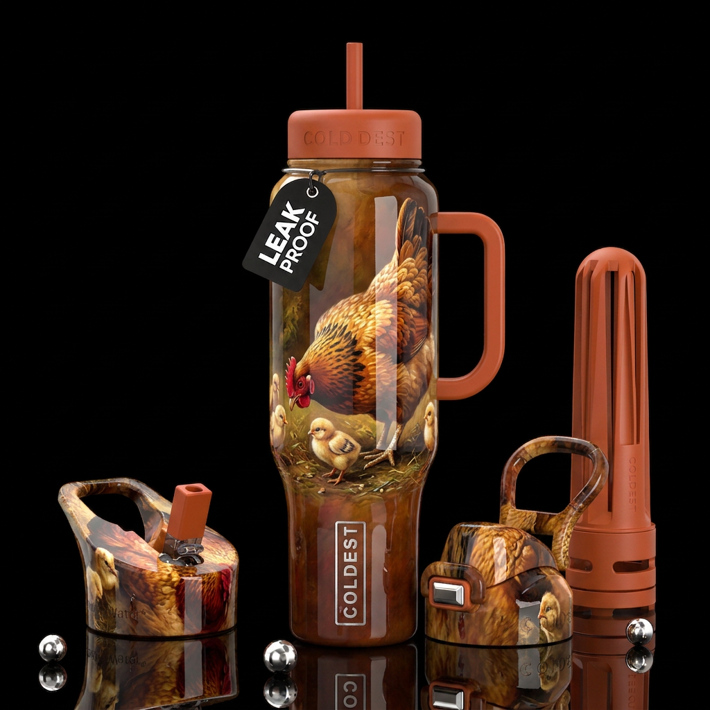 Hen hen and chicks,glossy, trompe-l'œil, beautifer... water bottle design