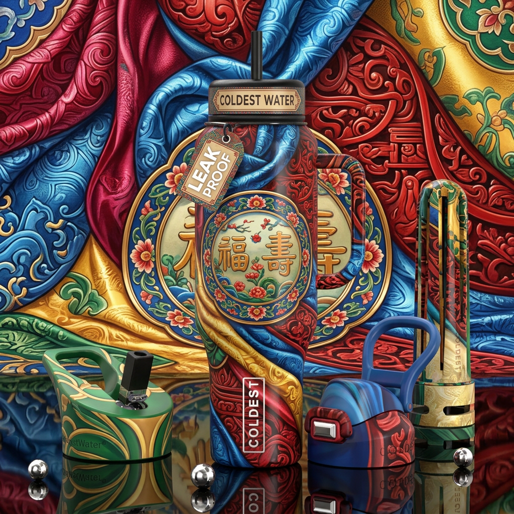 Fuzho,glossy, trompe-l'œil, beautiferous water bottle design