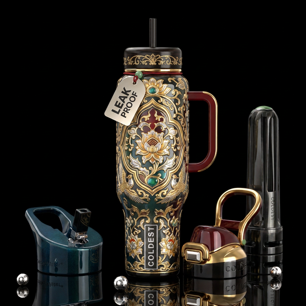 Fuzho,glossy, trompe-l'œil, beautiferous water bottle design
