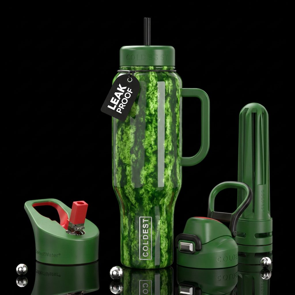 Fuzho watermelon,glossy, trompe-l'œil, beautiferou... water bottle design