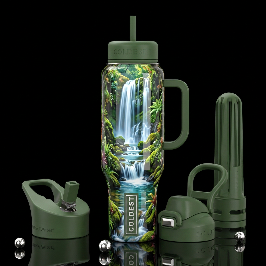 Fuzho waterfall,glossy, trompe-l'œil, beautiferous water bottle design