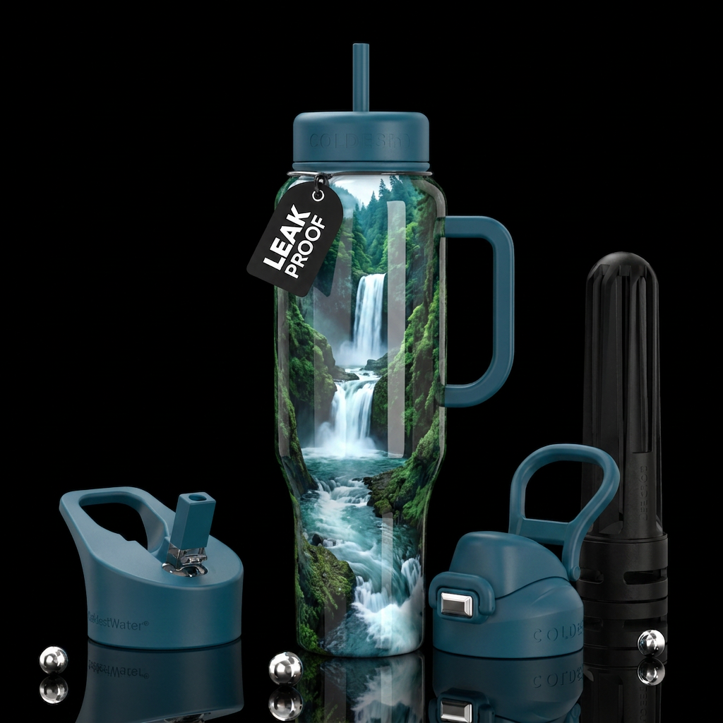 Fuzho waterfall,glossy, trompe-l'œil, beautiferous water bottle design