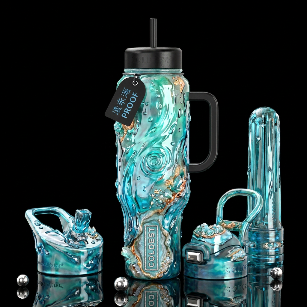 Fuzho water,glossy, trompe-l'œil, beautiferous water bottle design