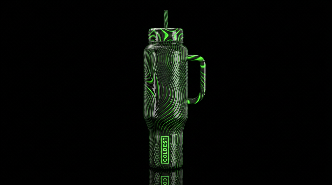 Black and green glowie, glossy, trompe-l'œil, beau... water bottle design