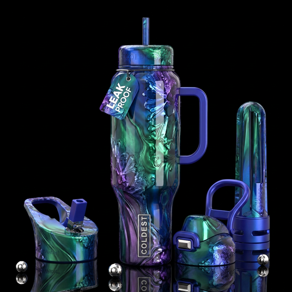 , glossy, trompe-l'œil, beautiferous, , dreamy, fl... water bottle design