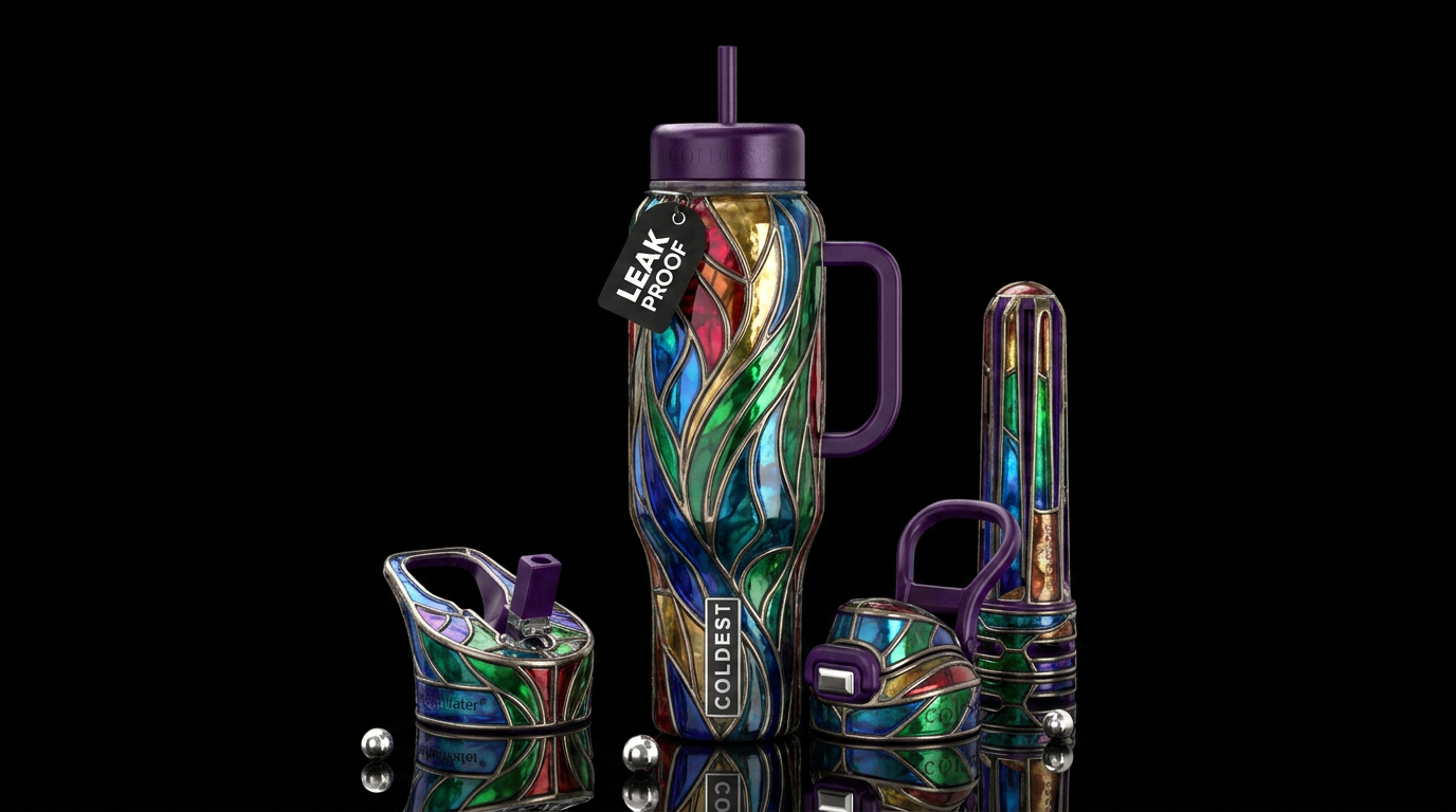 , glossy, trompe-l'œil, beautiferous, , dreamy, fl... water bottle design