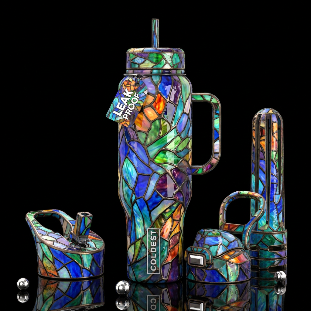 , glossy, trompe-l'œil, beautiferous, , dreamy, fl... water bottle design