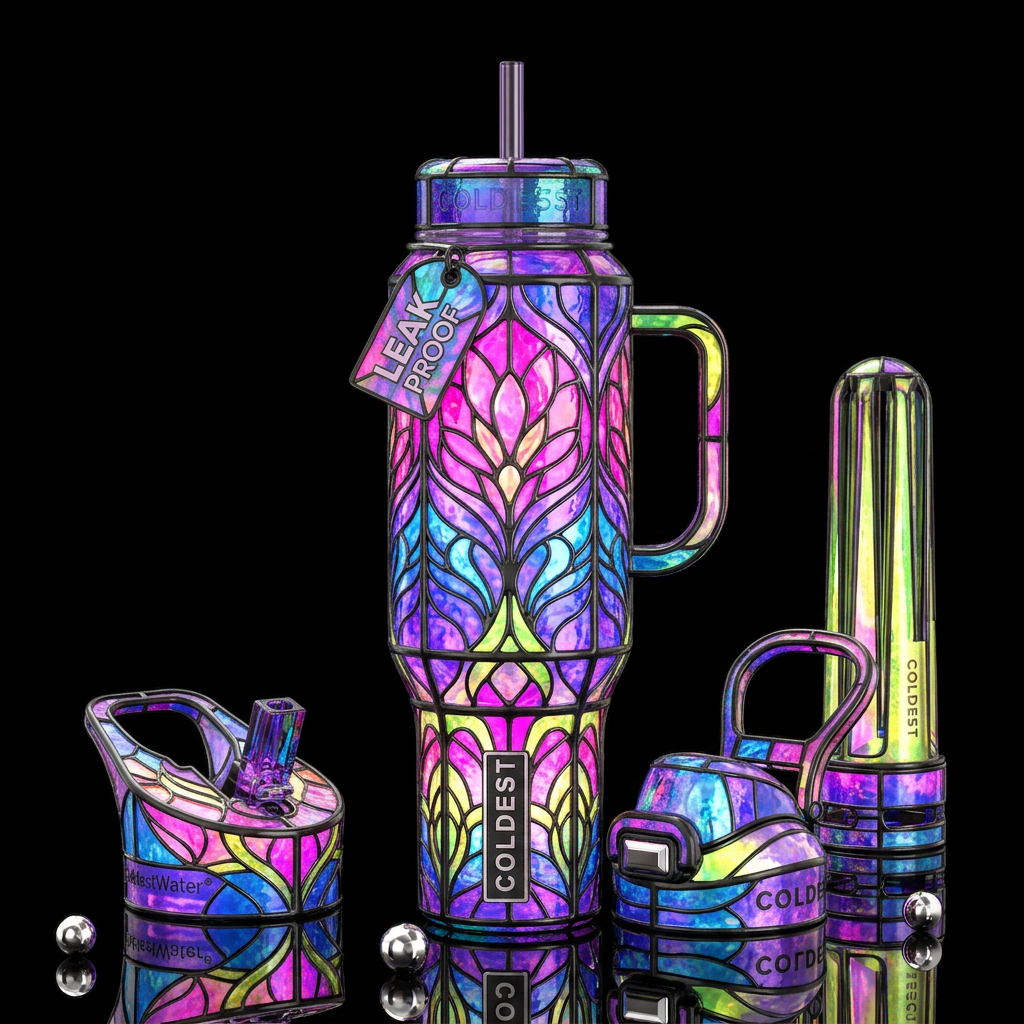 , glossy, trompe-l'œil, beautiferous, , dreamy,neo... water bottle design