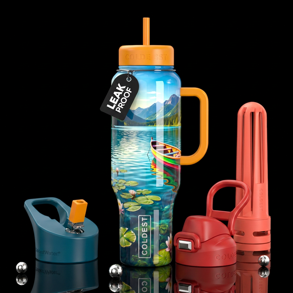 The sounds of summer, glossy, trompe-l'œil, beauti... water bottle design