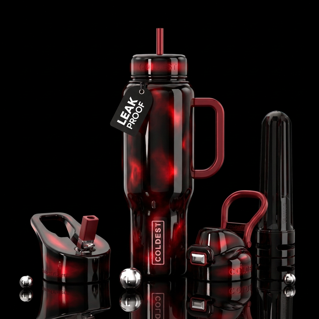 Black with otherworldly red glow in different part... water bottle design