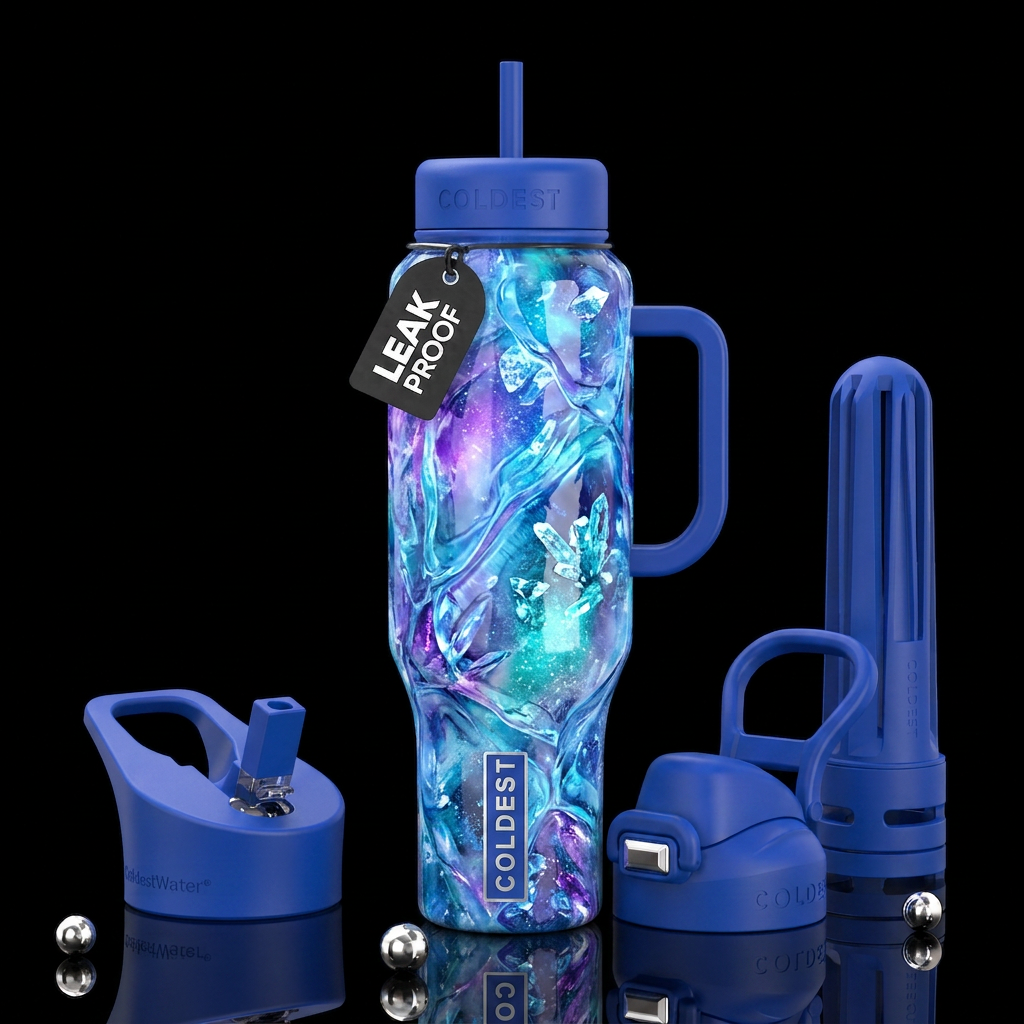 A dream of ice, glossy, trompe-l'œil, beautiferous... water bottle design