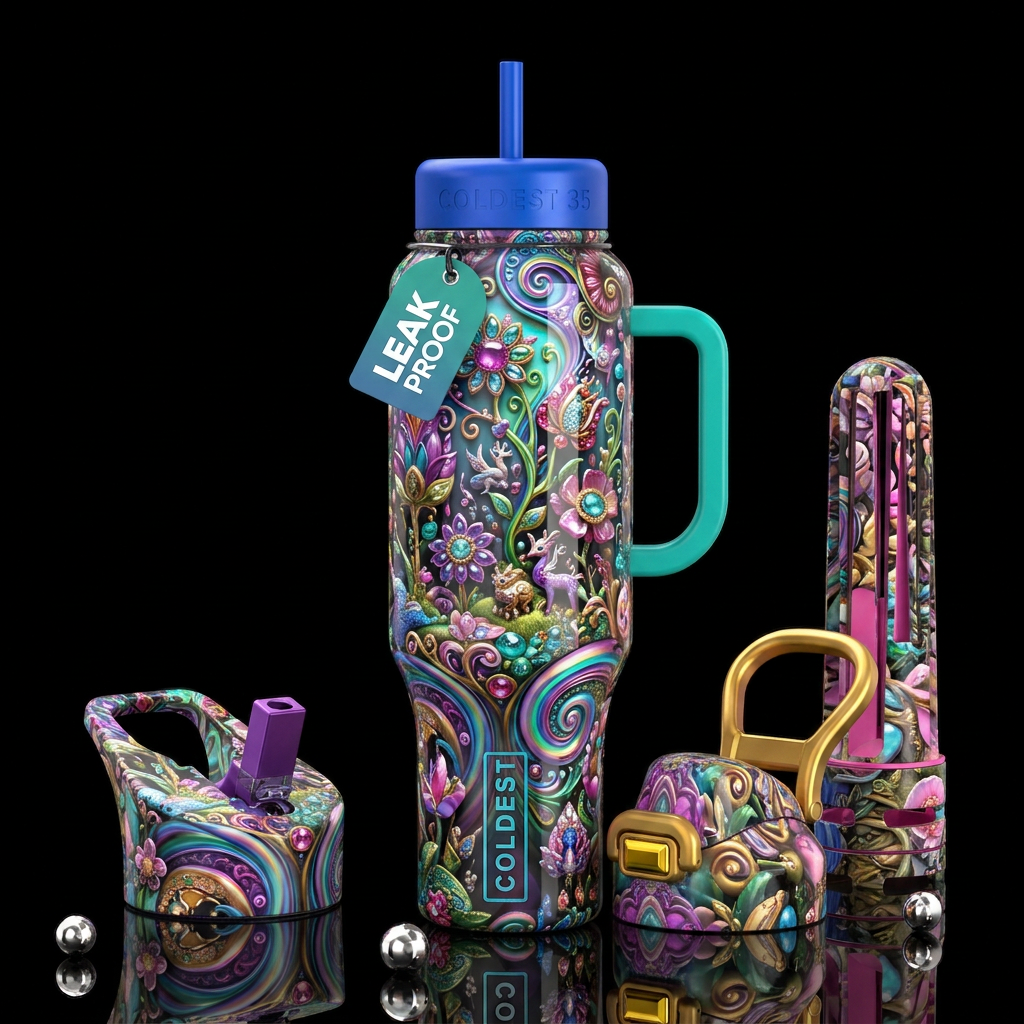 Insane ine, glossy, trompe-l'œil, beautiferous,,wh... water bottle design