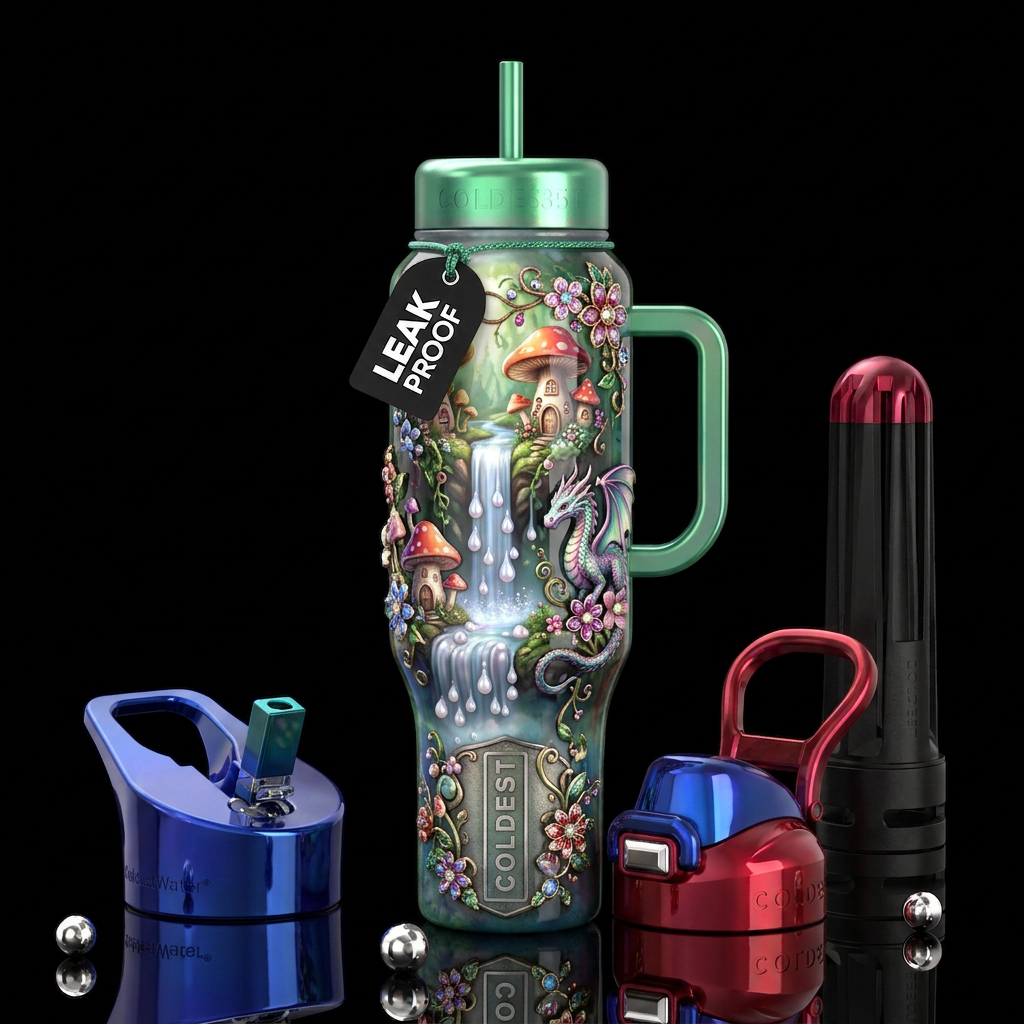 Insane fantasies, glossy, trompe-l'œil, beautifero... water bottle design