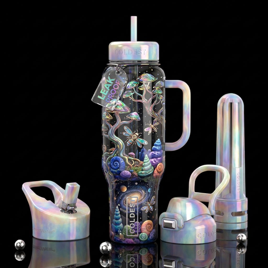 Insane fantasies, glossy, trompe-l'œil, beautifero... water bottle design