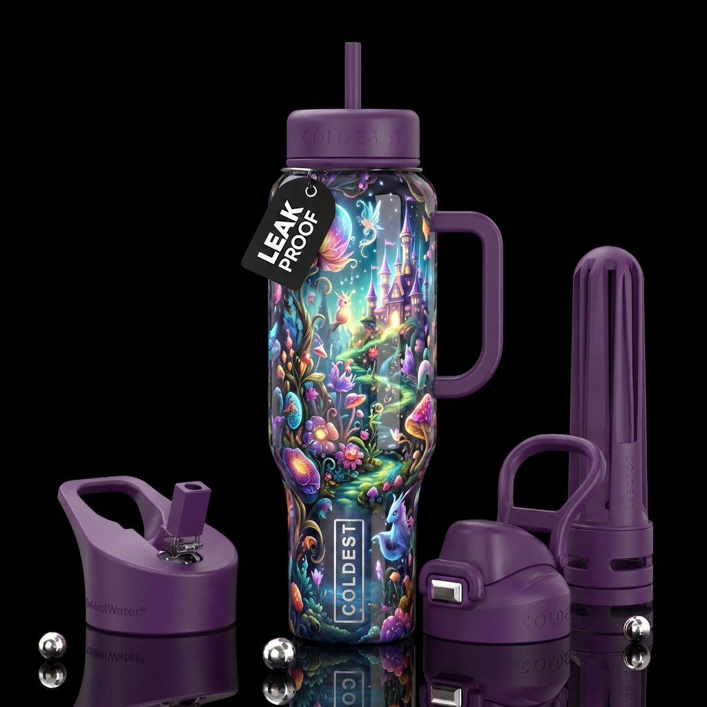 Insane fantasies, glossy, trompe-l'œil, beautifero... water bottle design