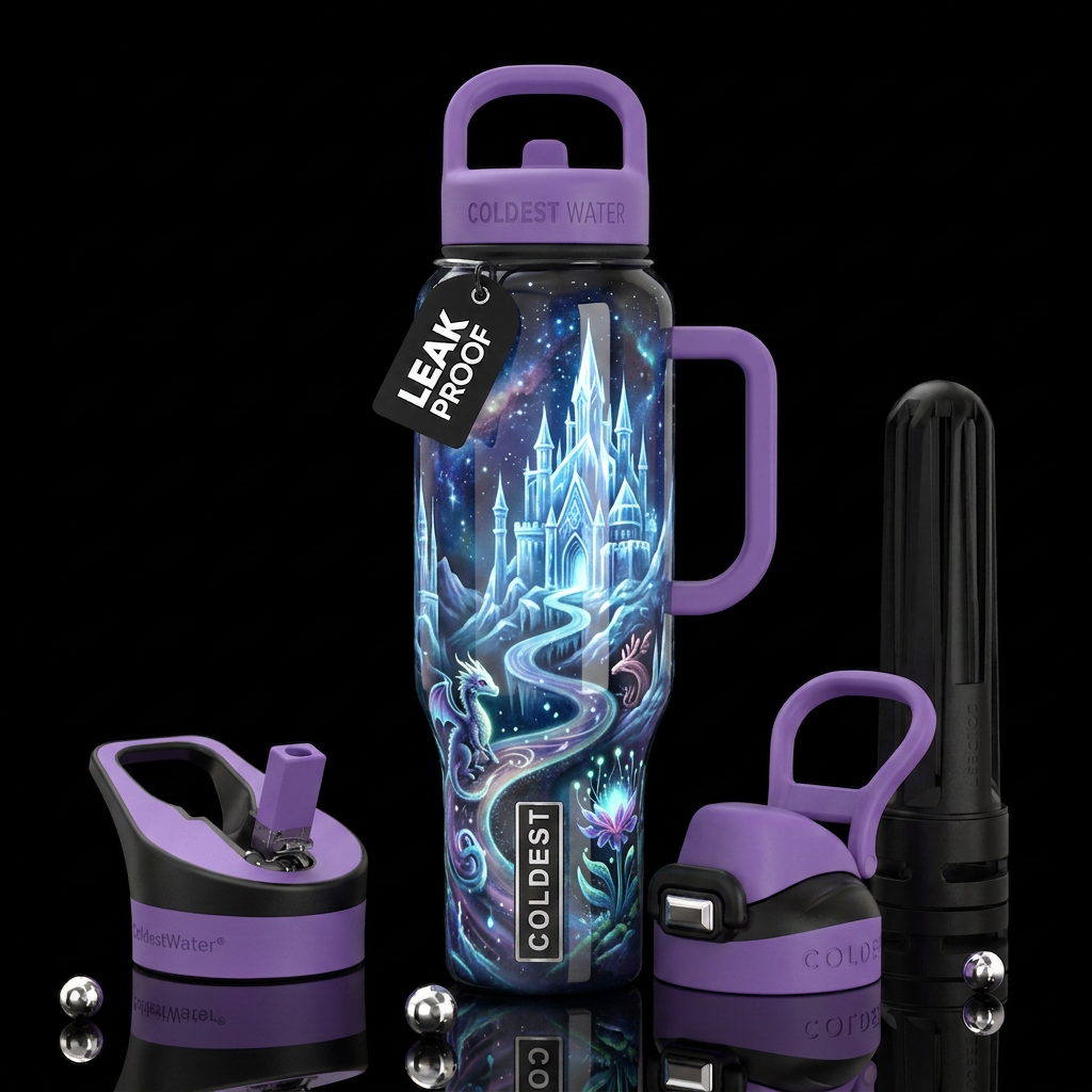 Insane fantasies, glossy, trompe-l'œil, beautifero... water bottle design
