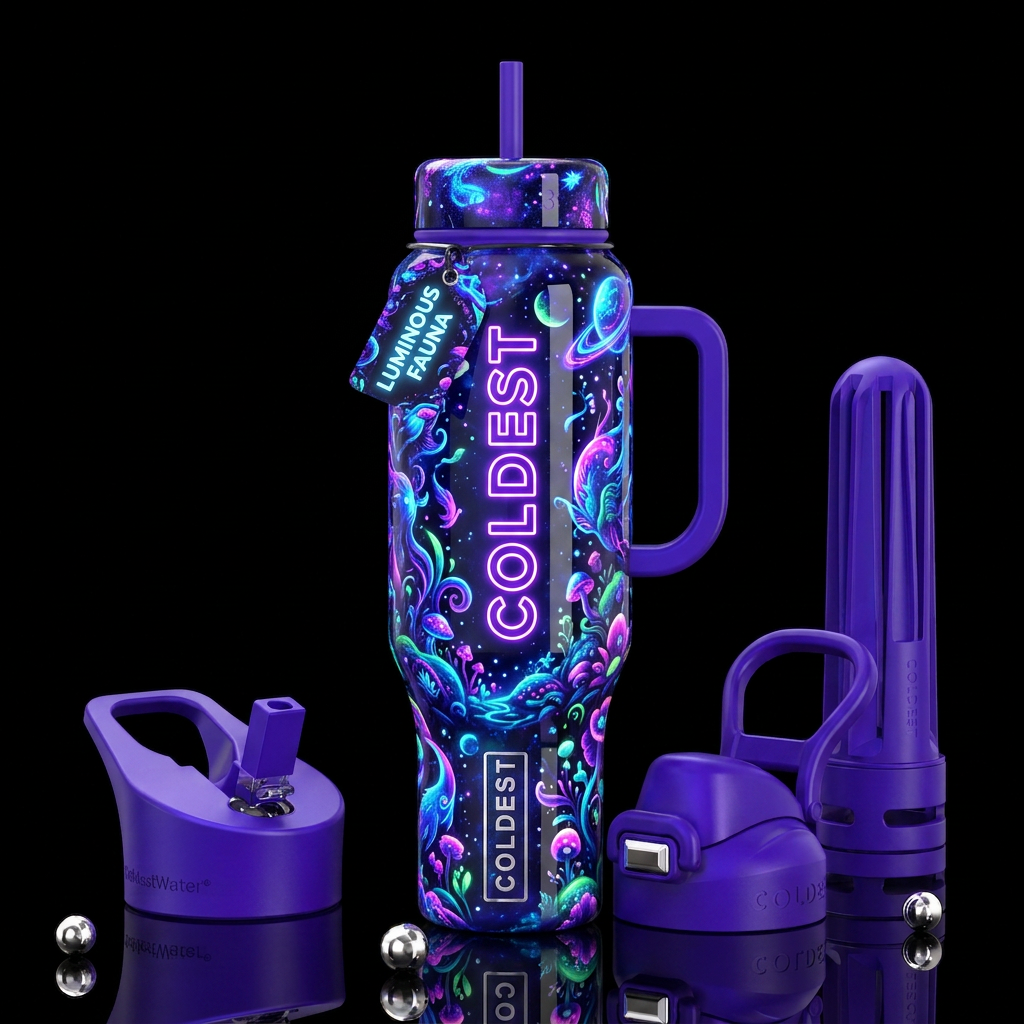 Insane glowie fantasies, glossy, trompe-l'œil, bea... water bottle design