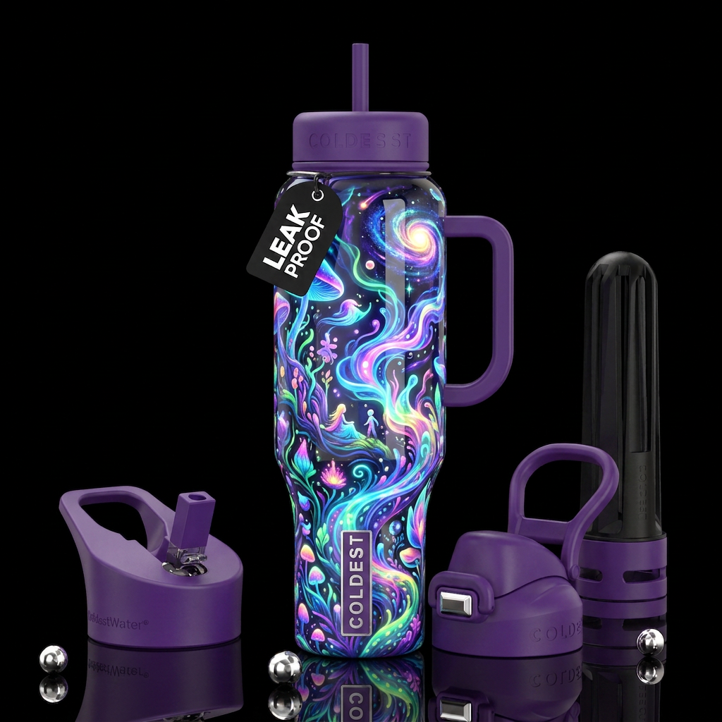 Insane glowie fantasies, glossy, trompe-l'œil, bea... water bottle design