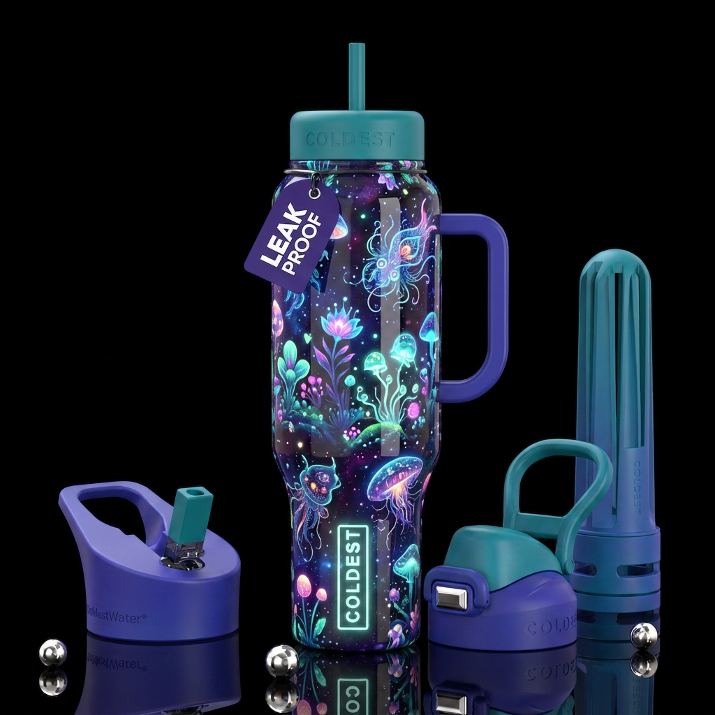Insane glowie fantasies, glossy, trompe-l'œil, bea... water bottle design