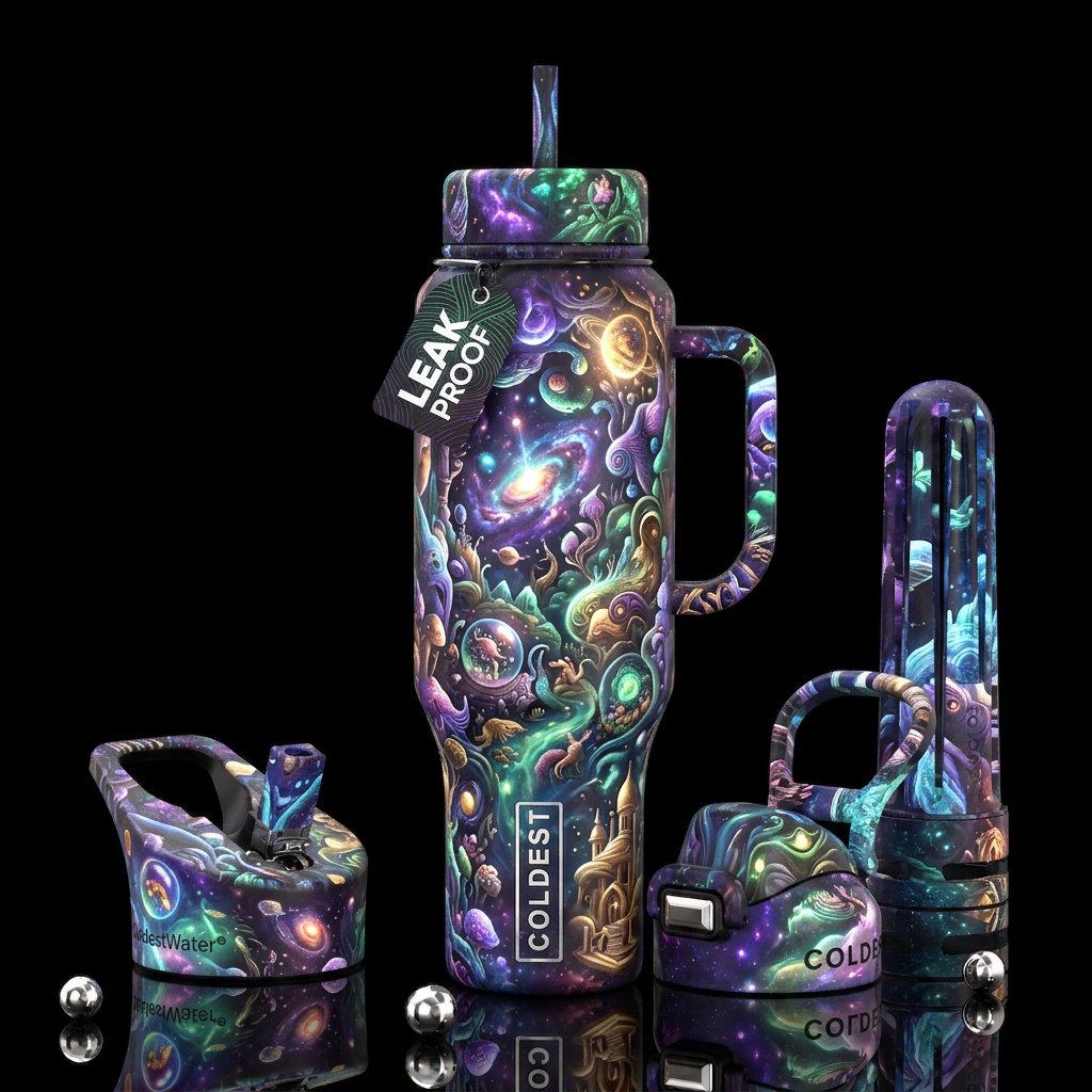 Insane glowie fantasies, glossy, trompe-l'œil, bea... water bottle design