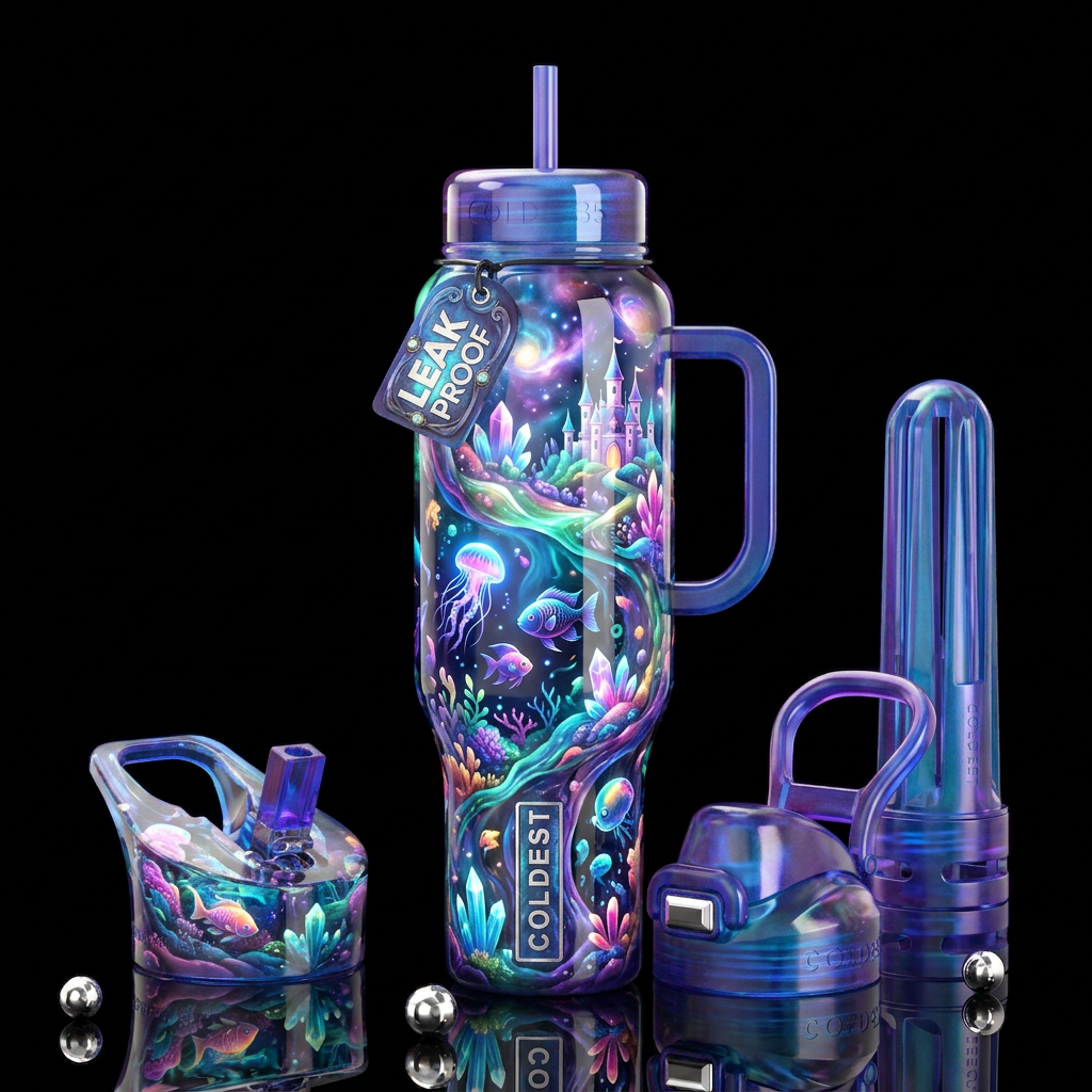 Insane glow in the dark fantasies, glossy, trompe-... water bottle design