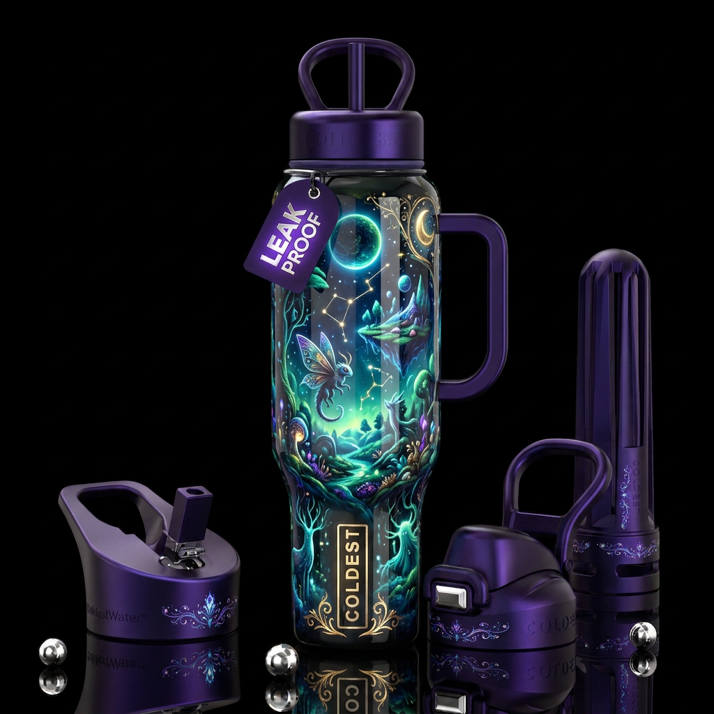 Insane glow in the dark fantasies, glossy, trompe-... water bottle design