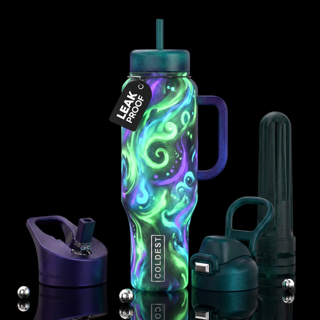 Insane glow in the dark , glossy, trompe-l'œil, be... water bottle design