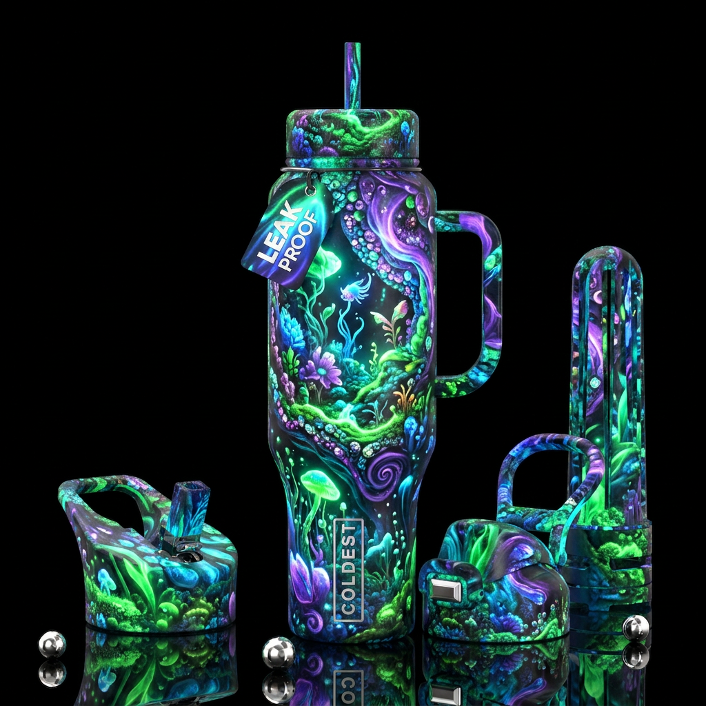 Insane glow in the dark , glossy, trompe-l'œil, be... water bottle design