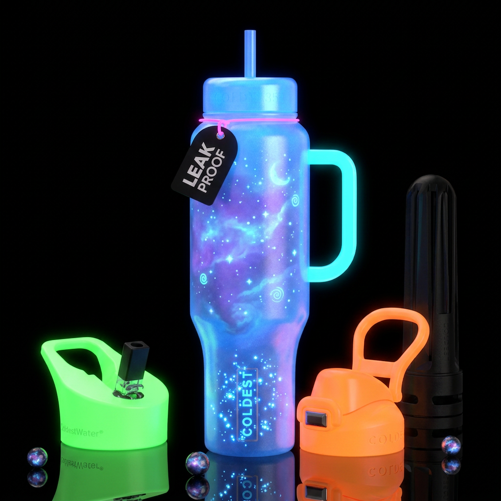 Insane glow in the dark , glossy, trompe-l'œil, be... water bottle design
