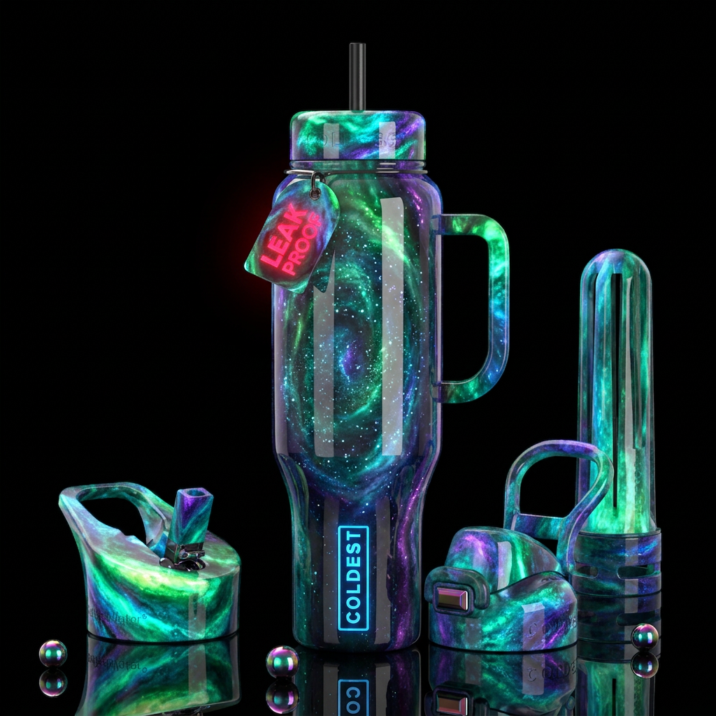 Insane glow in the dark , glossy, trompe-l'œil, be... water bottle design