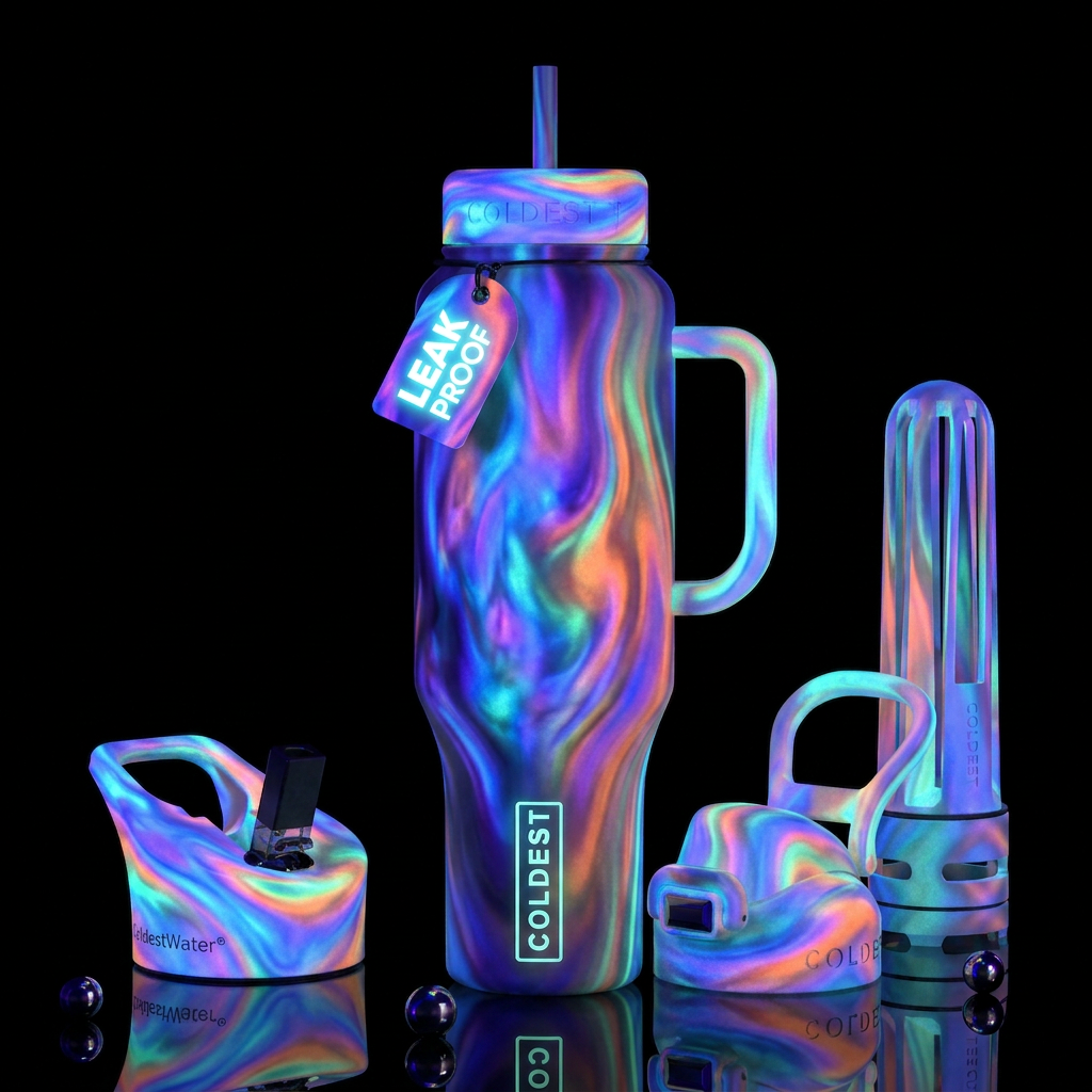 Insane glow in the dark , glossy, trompe-l'œil, be... water bottle design