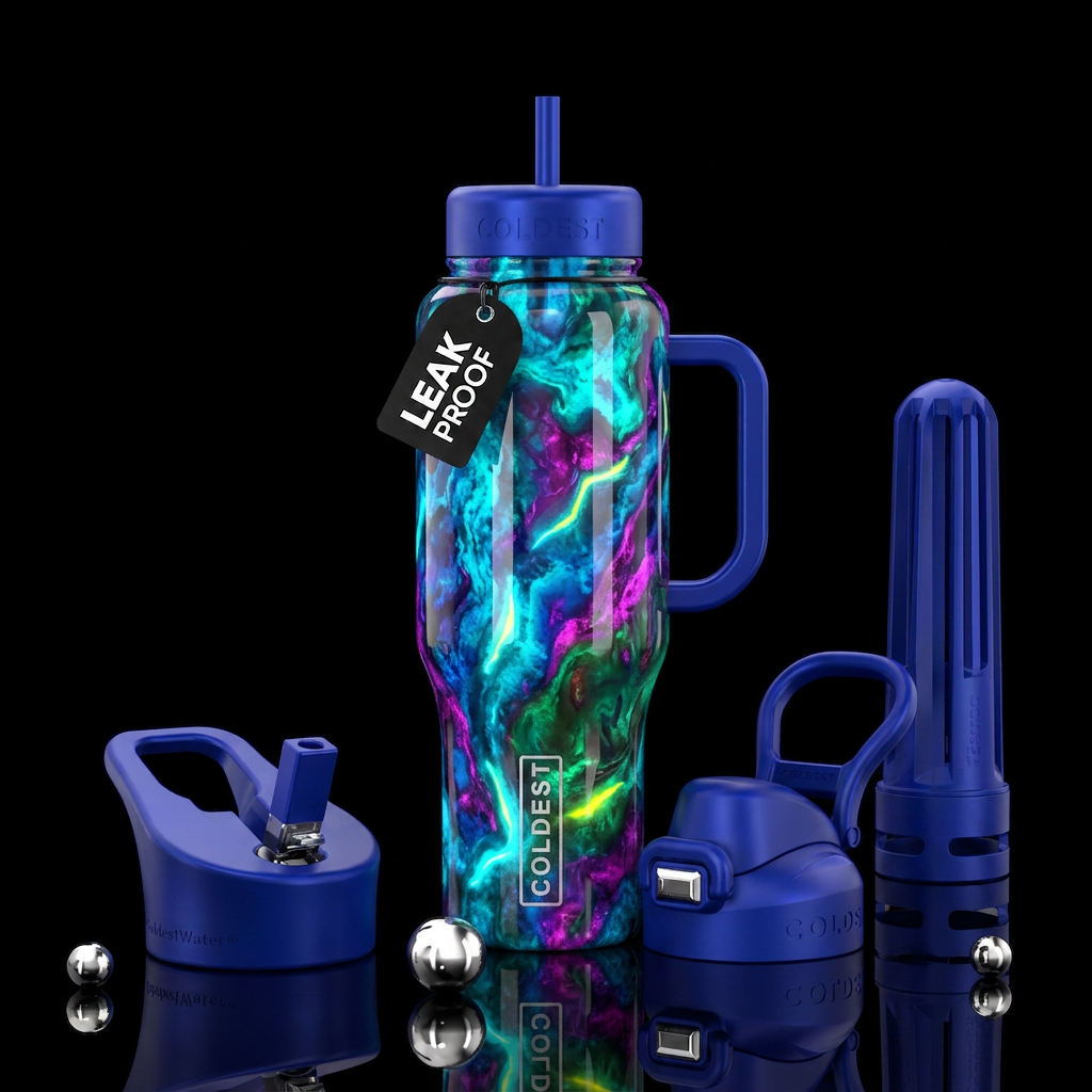 Insane exotic glow in the dark, glossy, trompe-l'œ... water bottle design