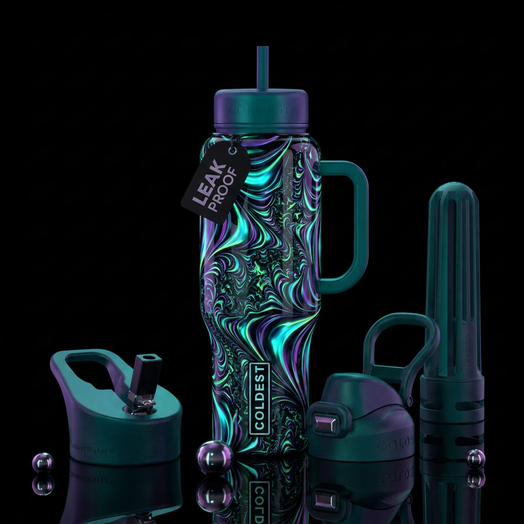 Insane nefarious glow in the dark, glossy, trompe-... water bottle design