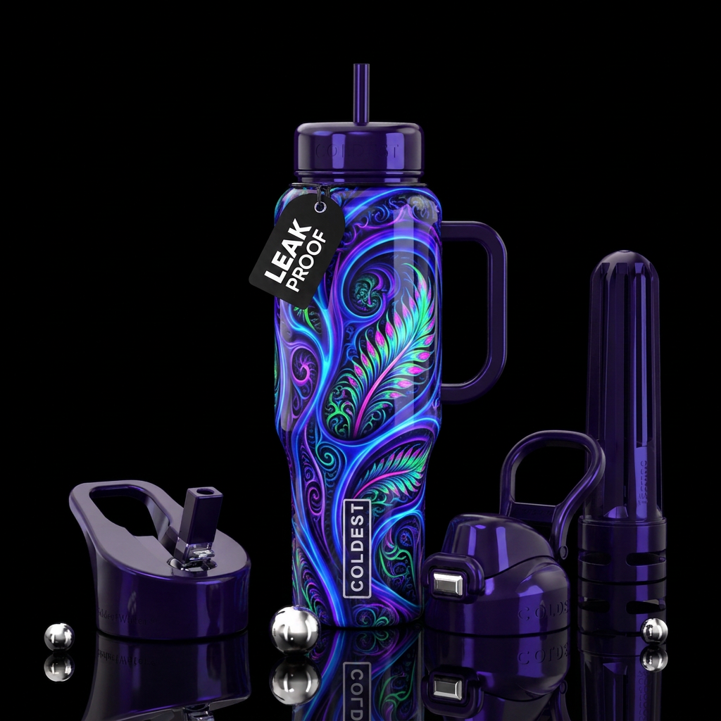 Insane nefarious glow in the dark, glossy, trompe-... water bottle design
