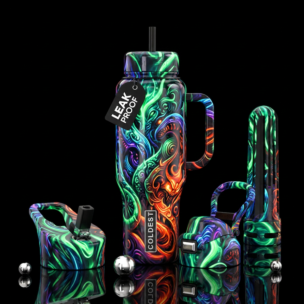 Insane nefarious art glow in the dark, glossy, tro... water bottle design