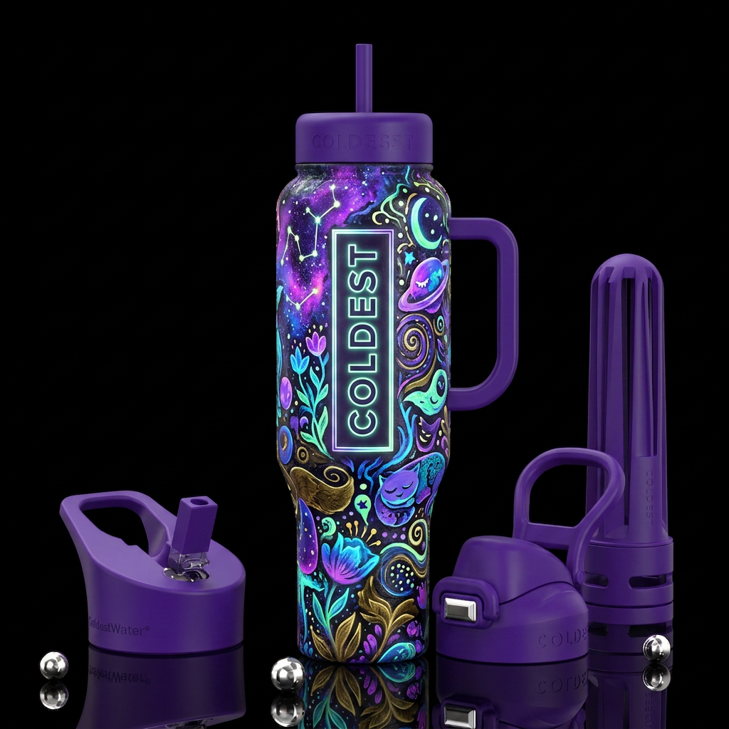Insane frumpy night  art glow in the dark, glossy,... water bottle design