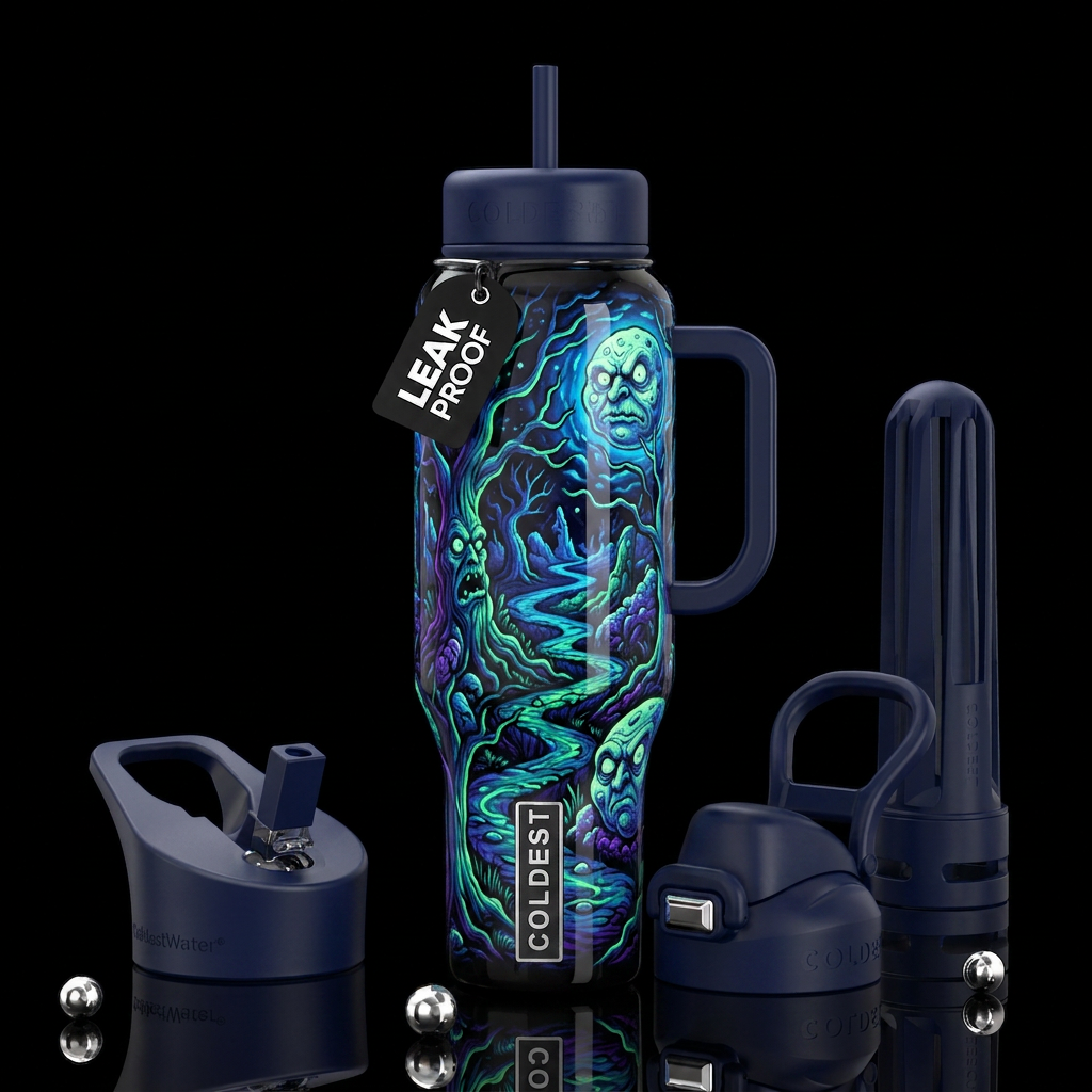 Insane frumpy night  art glow in the dark, glossy,... water bottle design