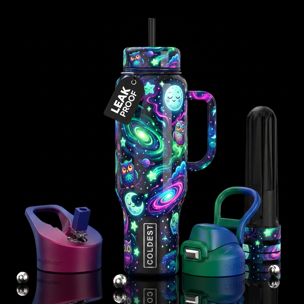 Insane frumpy night  art glow in the dark, glossy,... water bottle design
