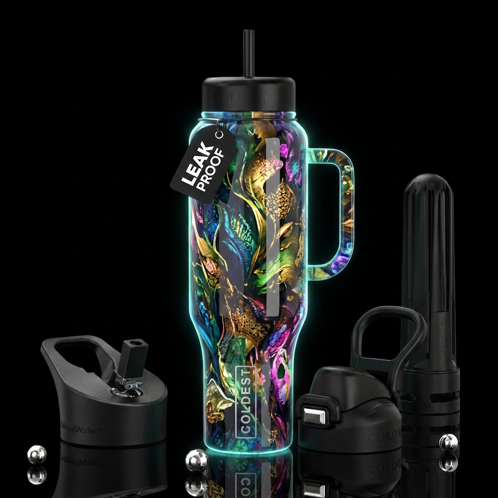 Insane frumpy   art glow in the dark, glossy, trom... water bottle design