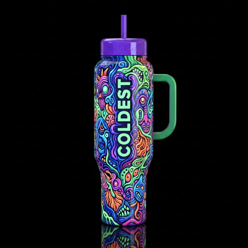 Insane frumpy   art glow in the dark, glossy, trom... water bottle design