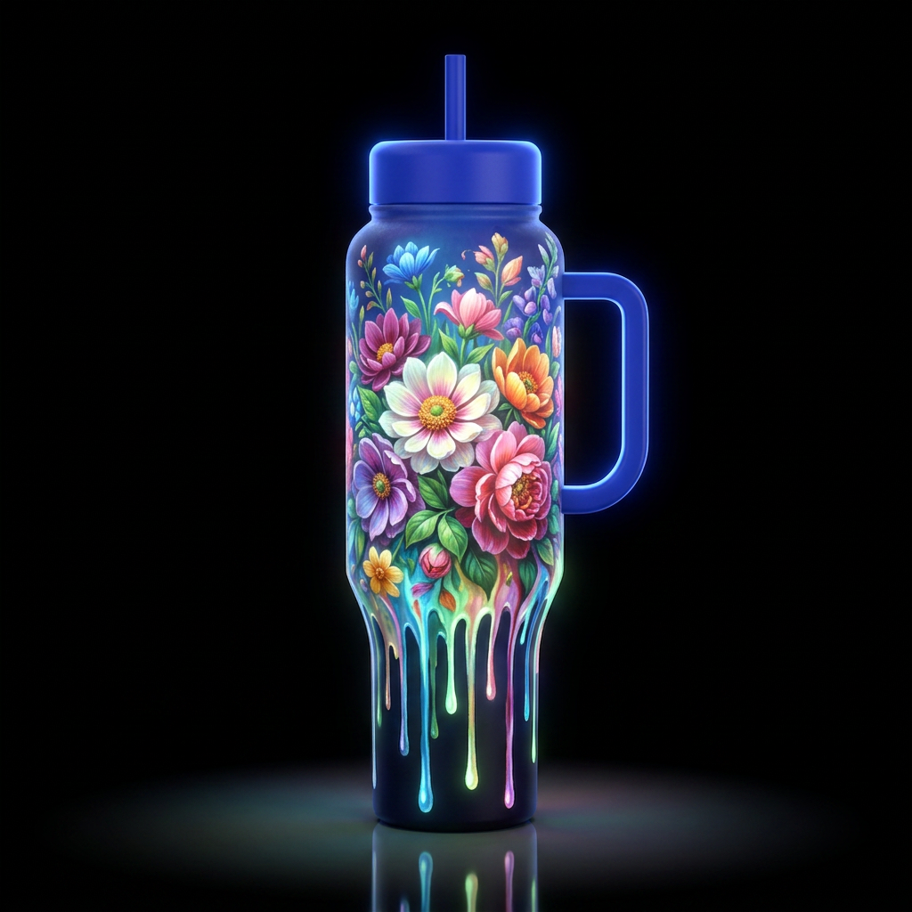 Beautiful flowers scene dripping,trompe-l'œil, bea... water bottle design