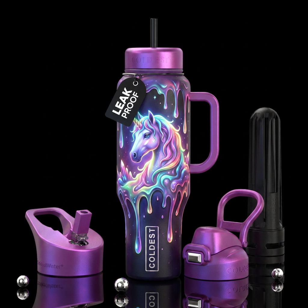 Beautiful unicorn scene dripping,trompe-l'œil, bea... water bottle design