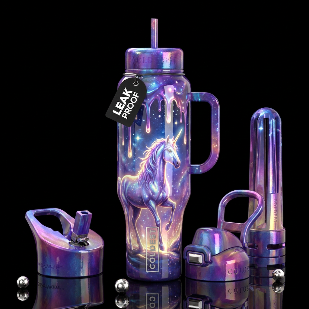 Beautiful unicorn fantasy scene dripping beauty,gl... water bottle design