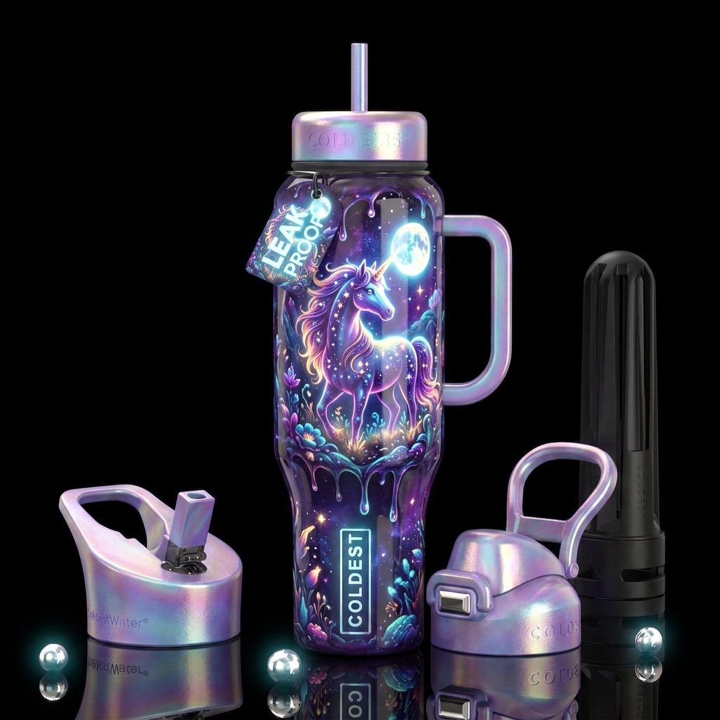 Beautiful unicorn fantasy scene dripping beauty,gl... water bottle design