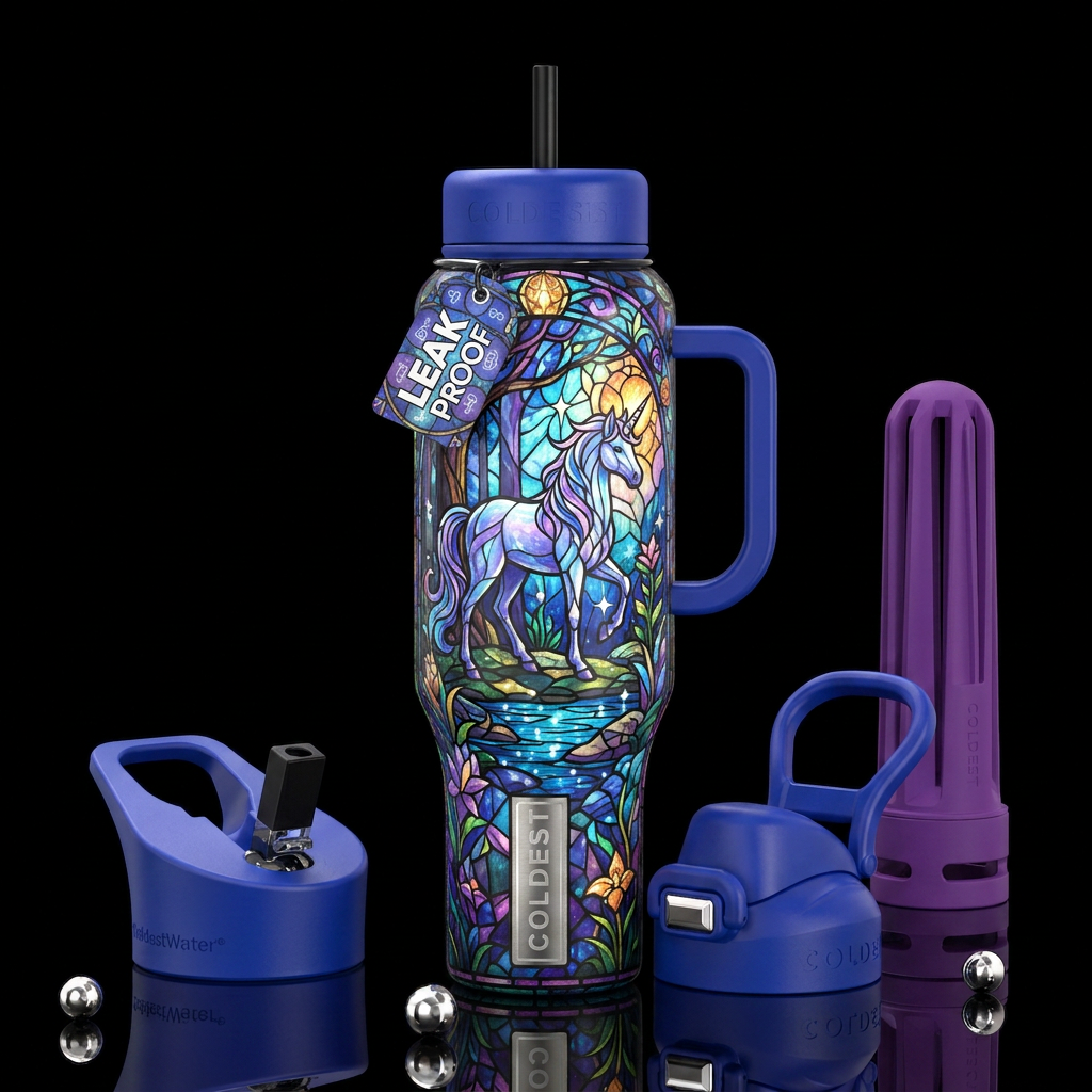 Beautiful unicorn fantasy scene  beauty,glossy,tro... water bottle design
