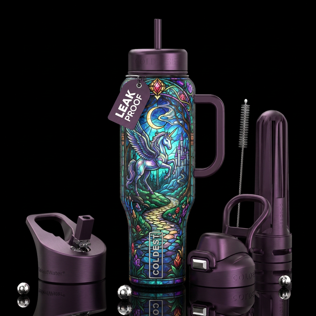 Beautiful unicorn fantasy scene  beauty,glossy,tro... water bottle design