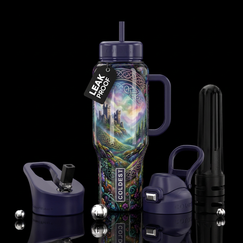 Brigadoon, glossy, trompe-l'œil, beautiferous water bottle design