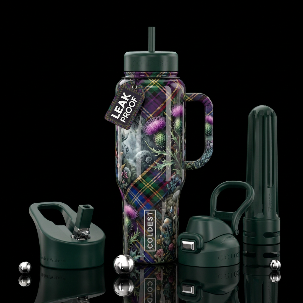 Brigadoon, glossy, trompe-l'œil, beautiferous water bottle design
