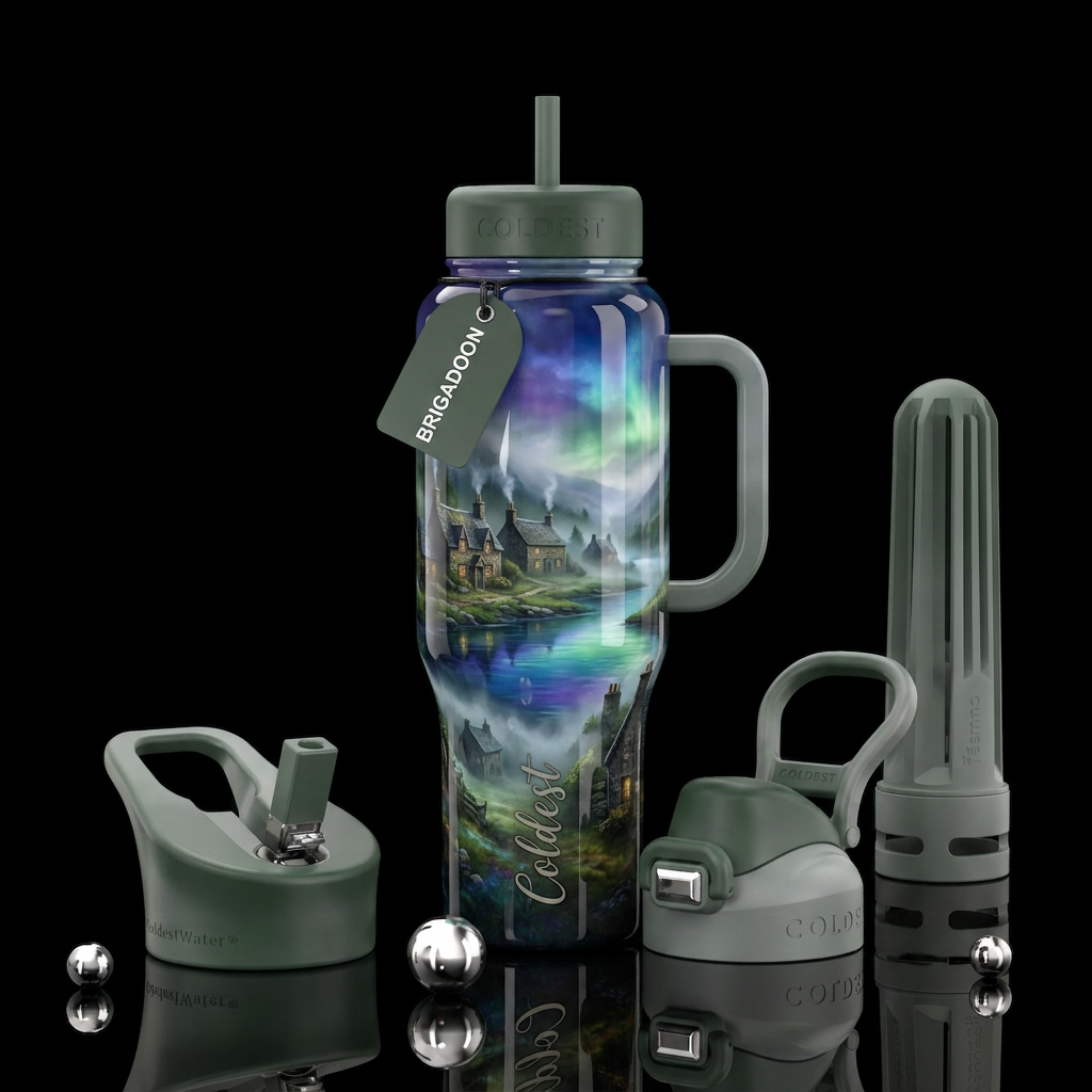 Brigadoon, glossy, trompe-l'œil, beautiferous, dre... water bottle design