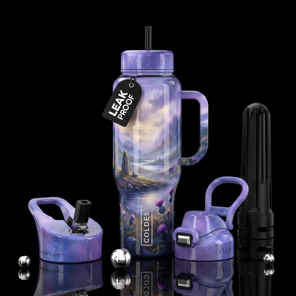 Brigadoon, glossy, trompe-l'œil, beautiferous, mis... water bottle design